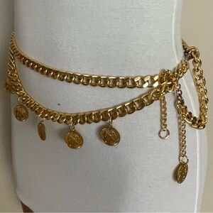 DAZZLING! Women's GOLD-TONE Chunky CHAIN & COIN Metal Waist or Hip BELT